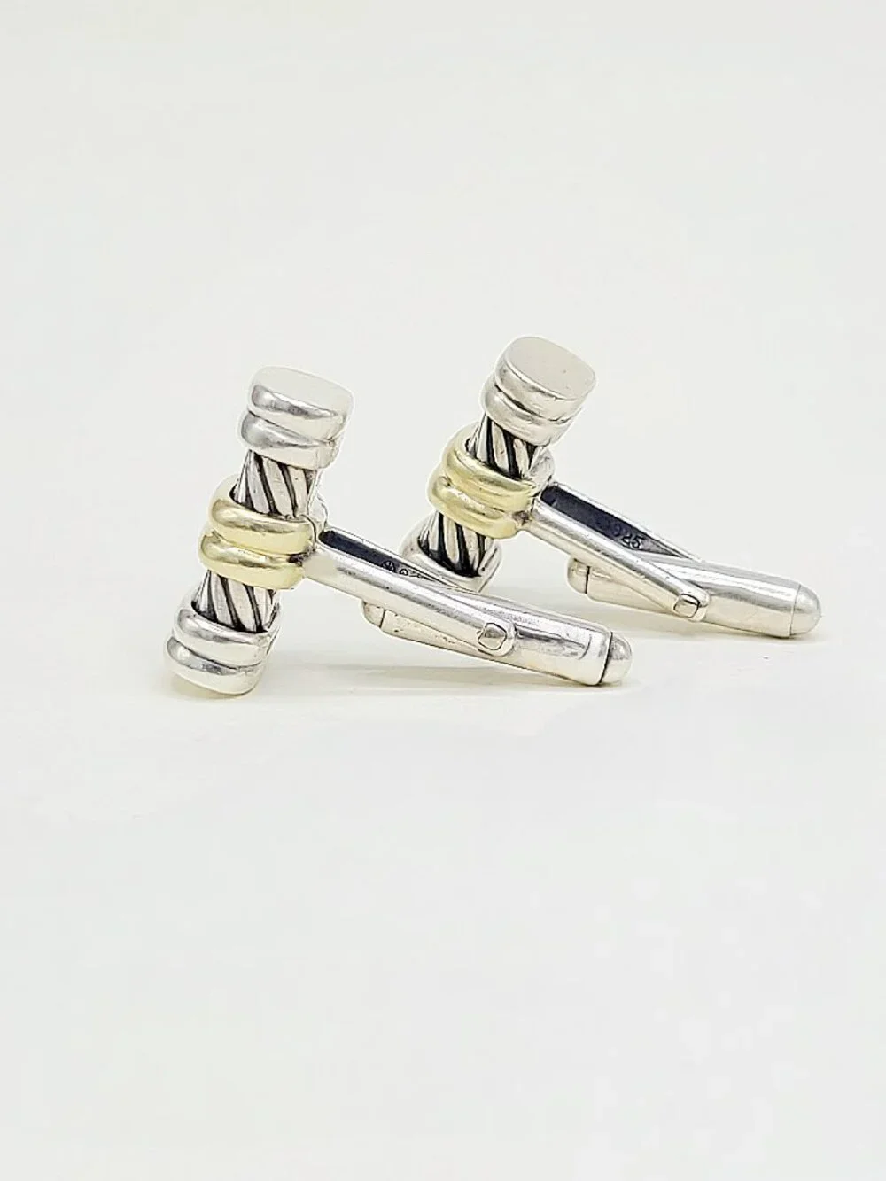 David Yurman Cable Station Cufflinks in Sterling Silver w/ 14K Yellow Gold RARE